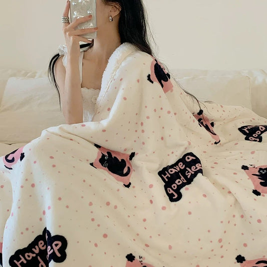 Coral Velvet Blanket - Black Cat