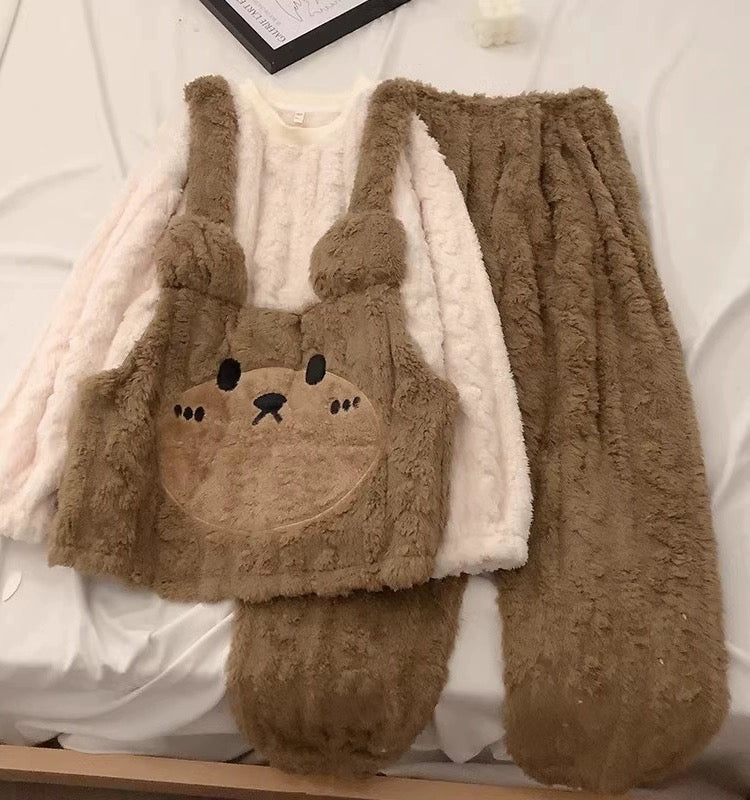 Coral Velvet Pyjamas - Cute Bear Set