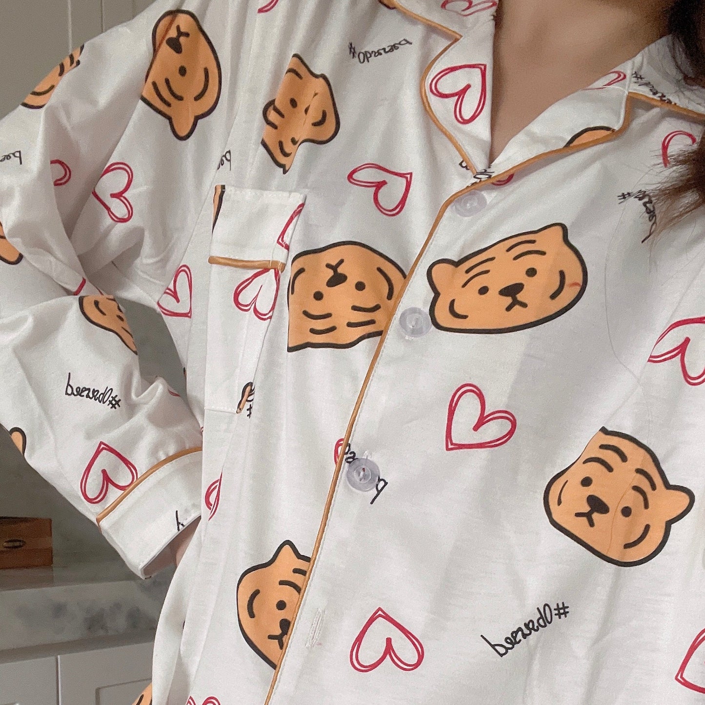 100% Cotton Pyjamas - Cute Tiger Long Sleeves