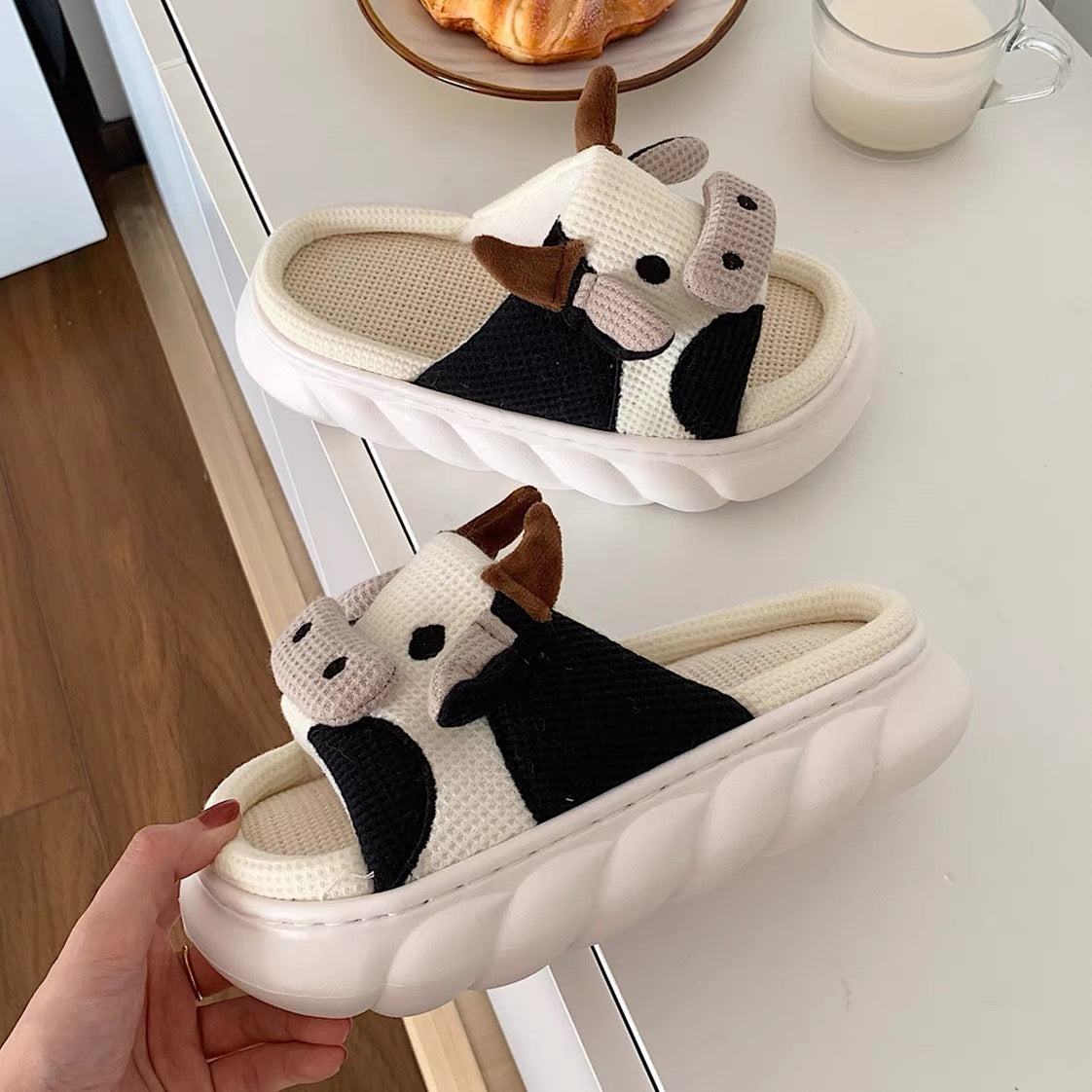 Linen Slippers - Moo Cow