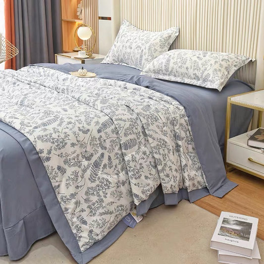 Soybean Fibre Summer Quilt 4-piece Set - Blue Blossom