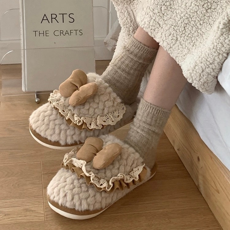 Winter Slippers - Brown Bowknot