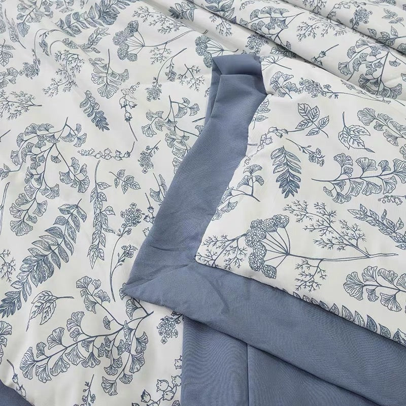 Soybean Fibre Summer Quilt 4-piece Set - Blue Blossom