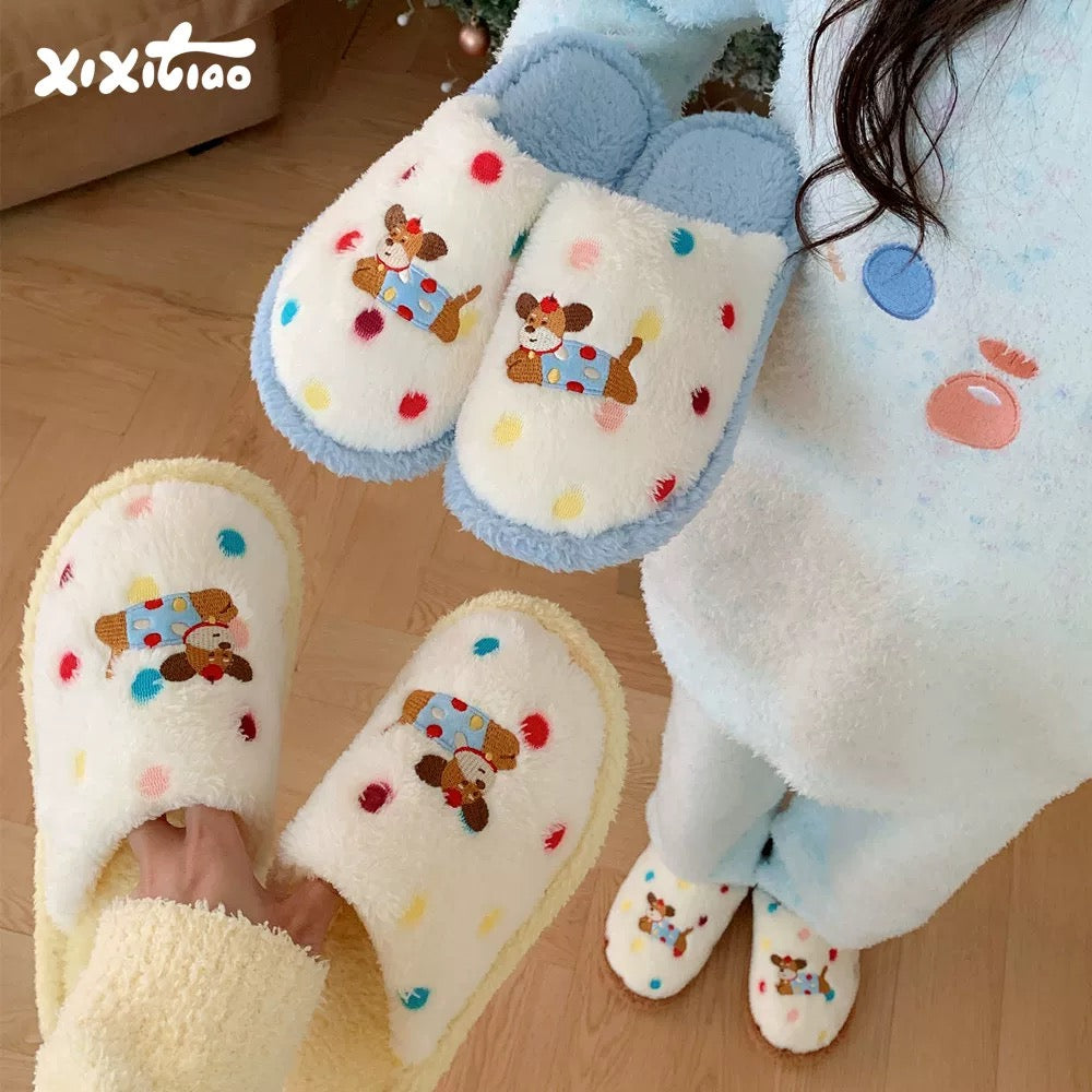 Winter Slippers - Blue Puppy (Men Size)