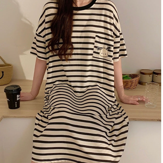 Modal Nightie - Black & White Stripes (With Bra Pads)