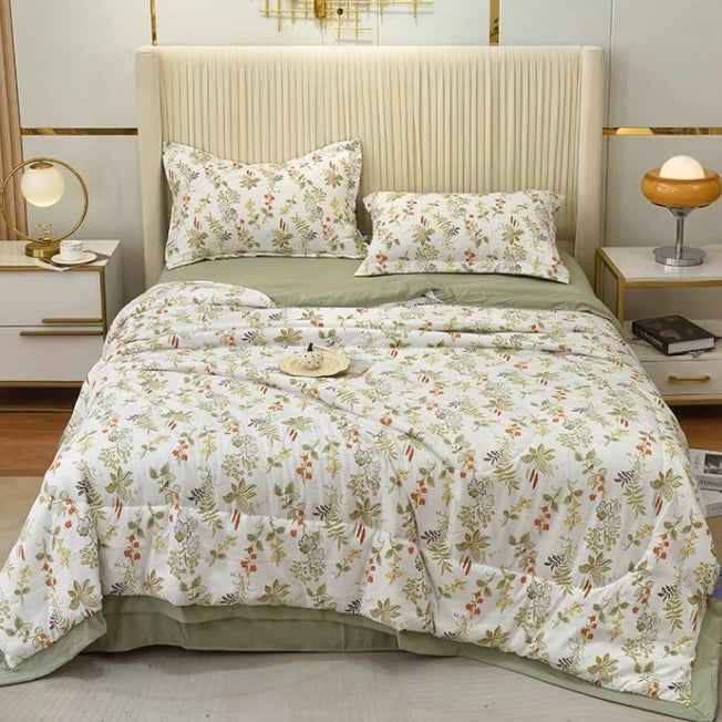 Soybean Fibre Summer Quilt 4-piece Set - Green Blossom