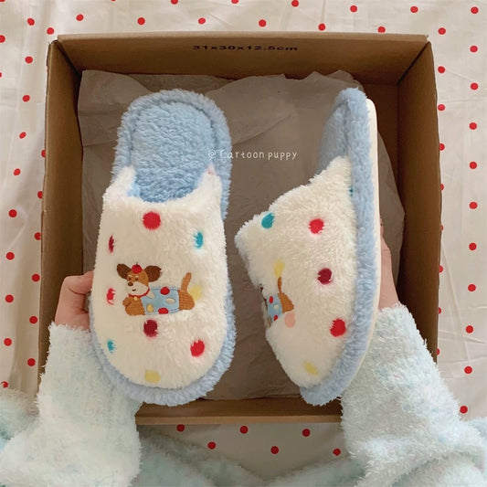 Winter Slippers - Blue Puppy (Men Size)
