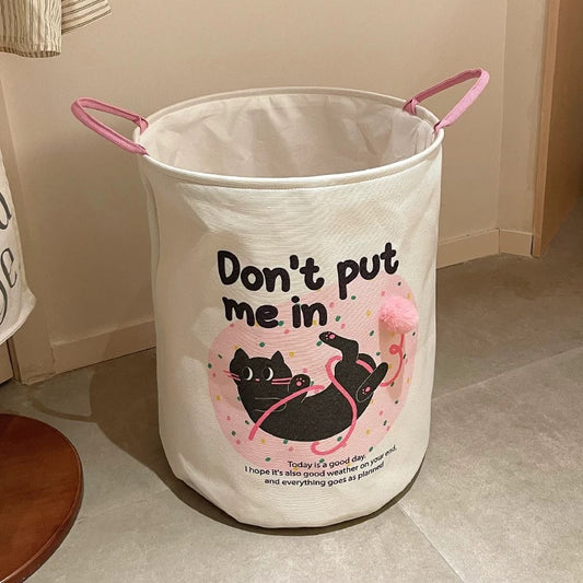 Foldable Laundry Basket - Pink Cat