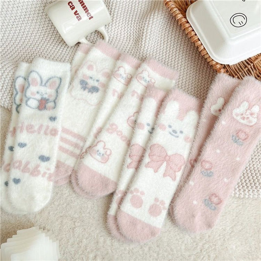 Mink Velvet Socks - Cute Rabbit (5 Pairs)