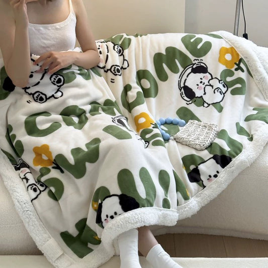 Coral Velvet Blanket - Green Puppy