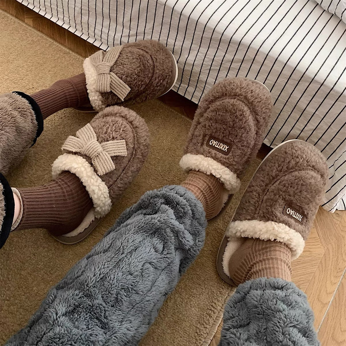 Winter Slippers - Brown Bowknot