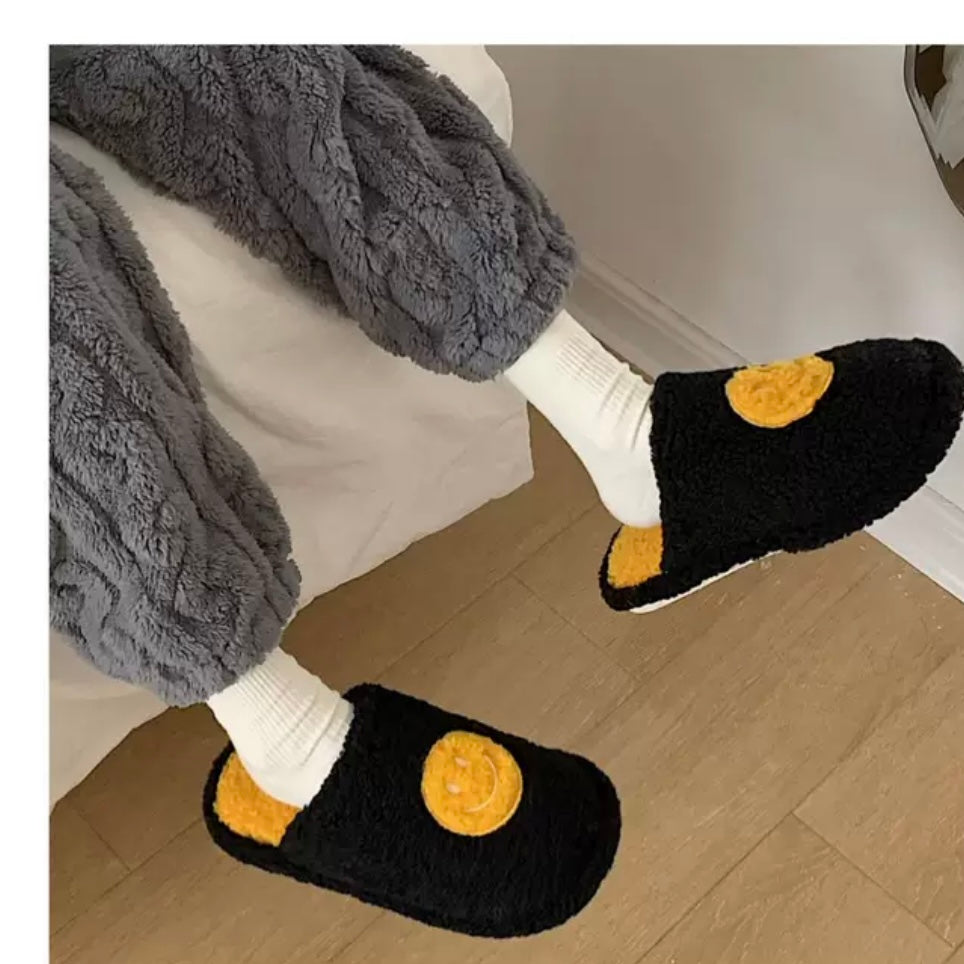 Winter Slippers - Black Smiley Face (Men Size)