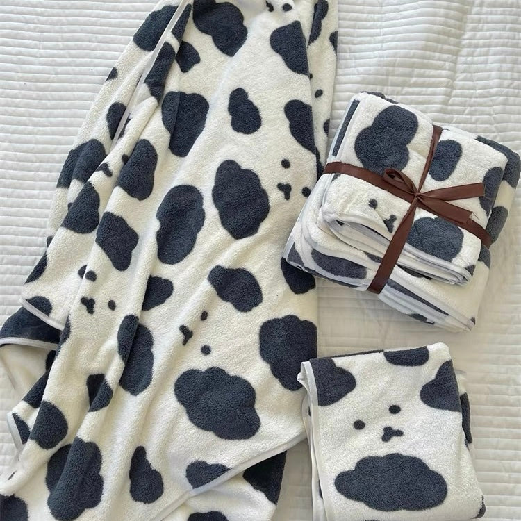 Coral Velvet Towel Set - Cute Cow