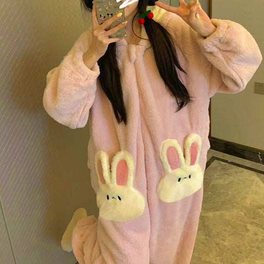 Coral Velvet Pyjamas - Pink Bunny