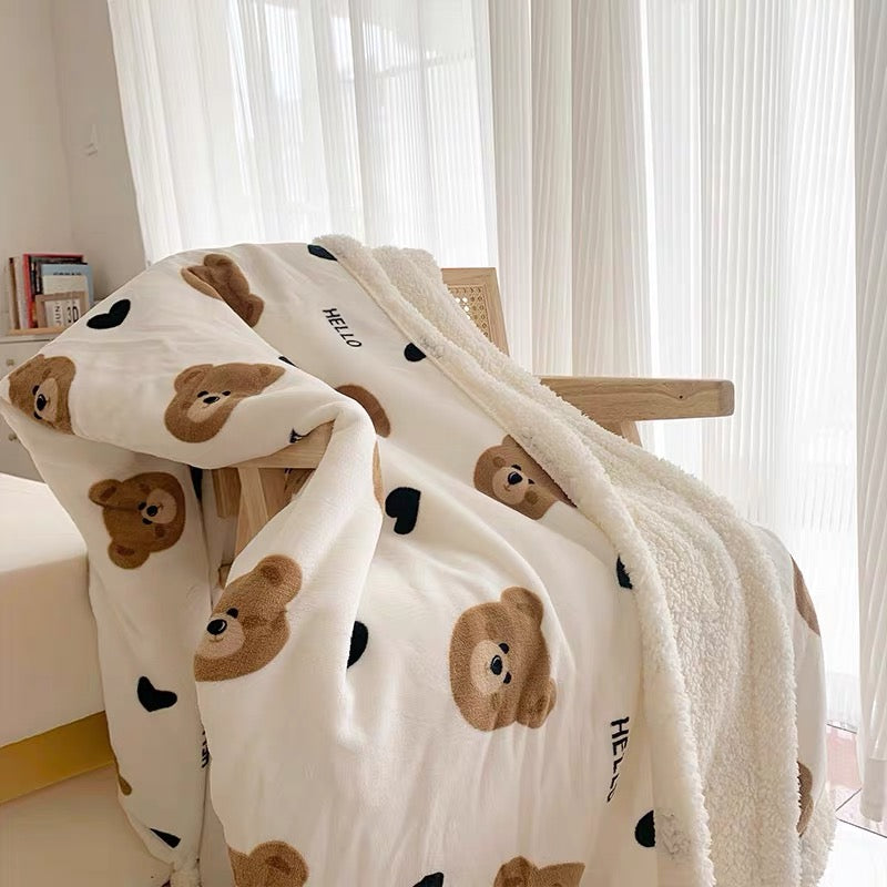 Coral Velvet Blanket - Cute Bear