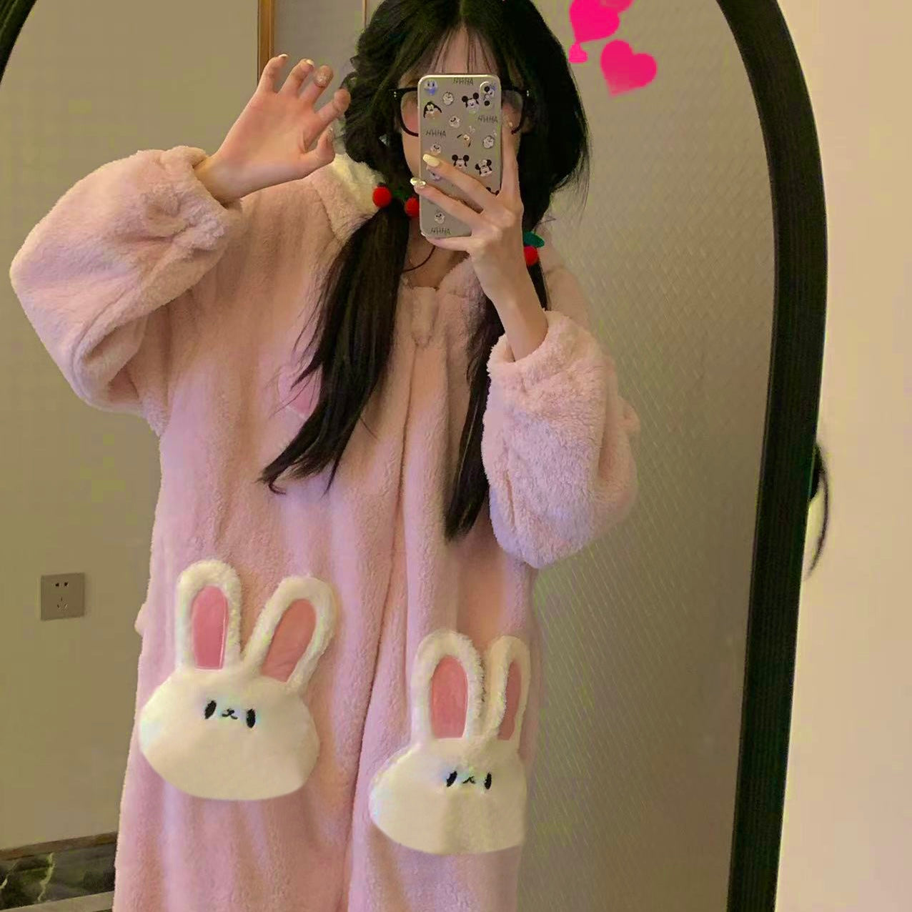 Coral Velvet Pyjamas - Pink Bunny