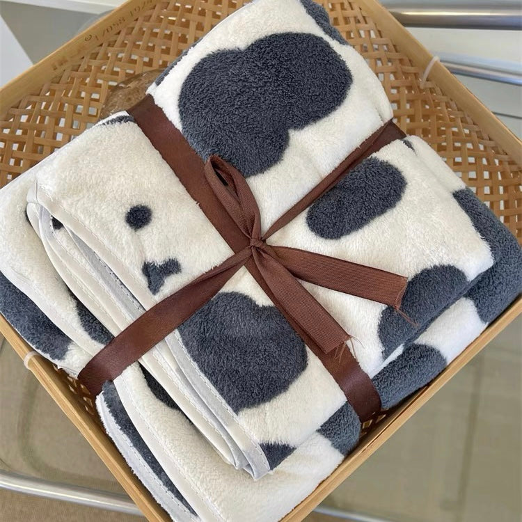 Coral Velvet Towel Set - Cute Cow