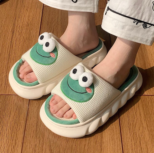 Linen Slippers - Little Frog