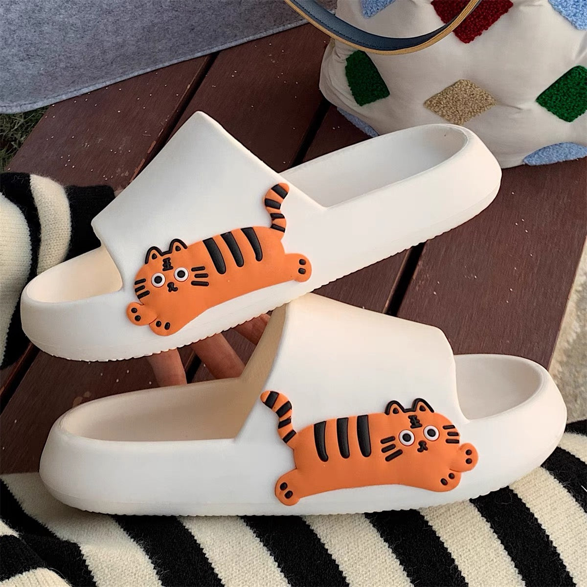 White discount tiger slippers