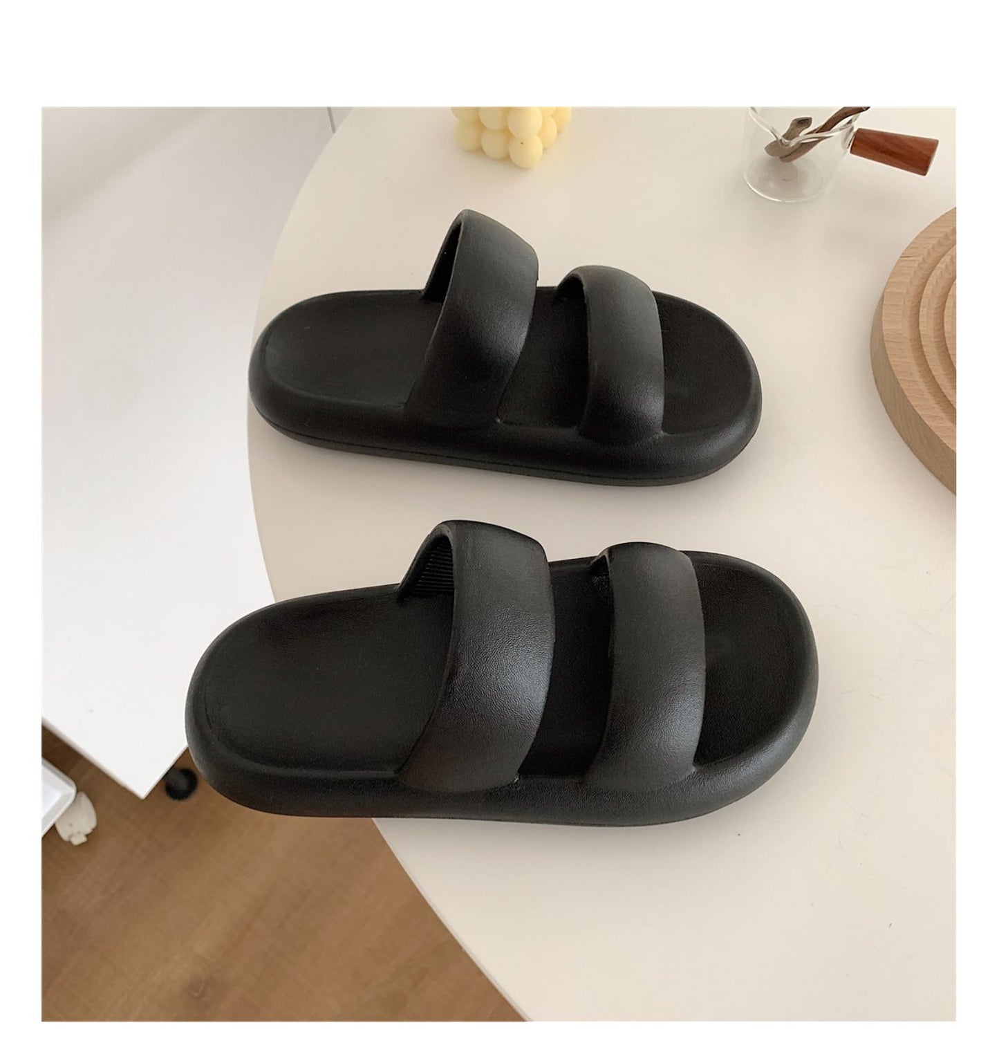 Double-buckle Slippers - Black (Men Size)