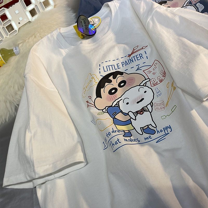 100% Cotton T-Shirts - Shin-chan & Shiro White