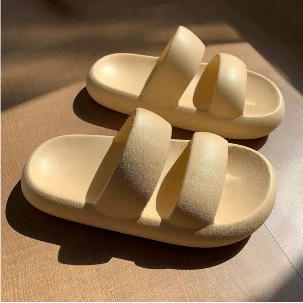 Double-buckle Slippers - Creamy Acripot