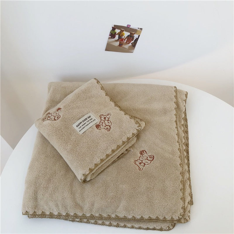 Coral Velvet Towel Set - Bear White/Brown