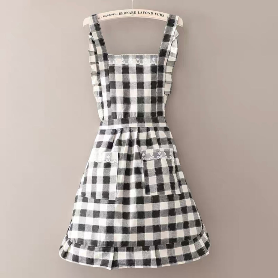 Apron - Ruffle Trim Black & White Checks