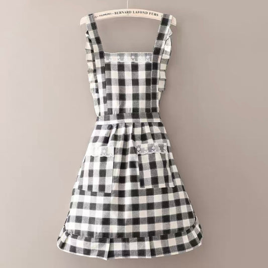 Apron - Ruffle Trim Black & White Checks