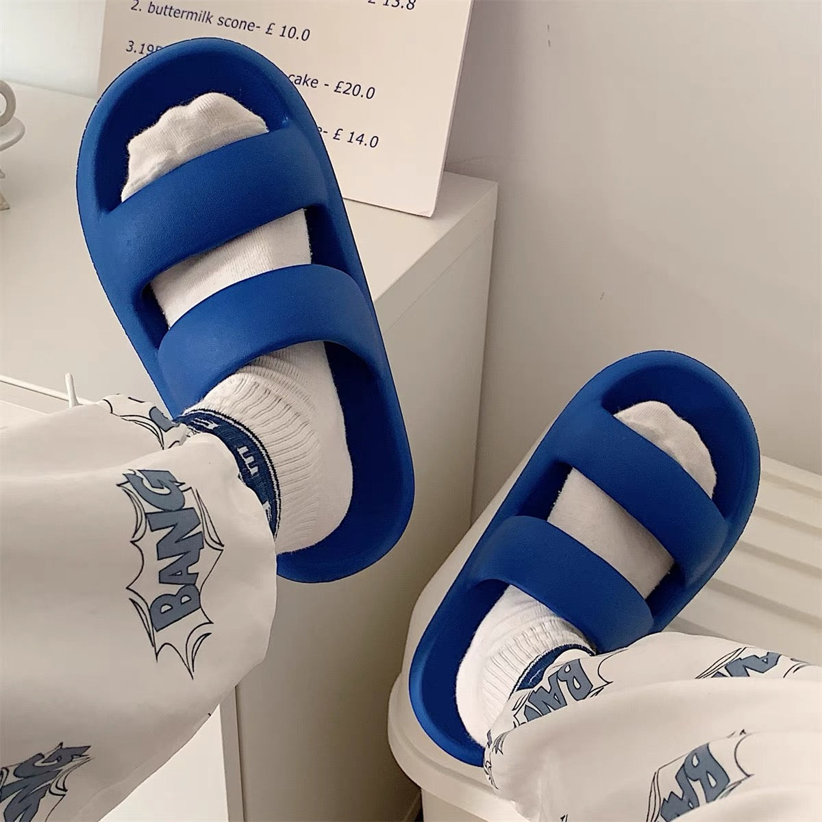 Double-buckle Slippers - Blue