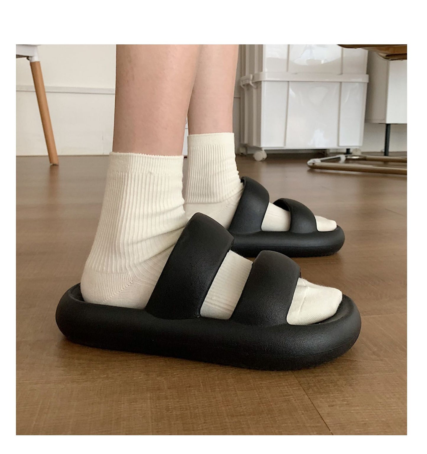 Double-buckle Slippers - Black (Men Size)