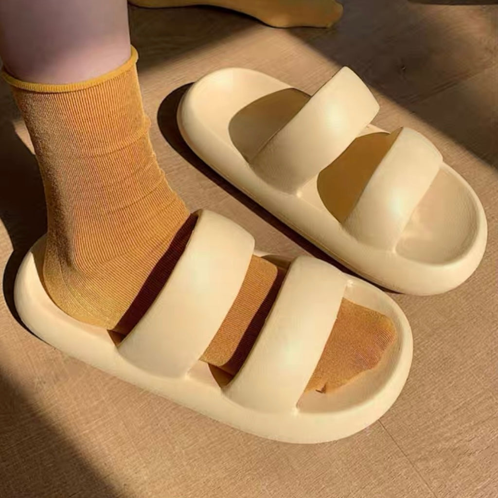 Double-buckle Slippers - Creamy Acripot