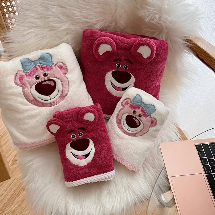 Coral Velvet Towel Set - Lotso Pink/White